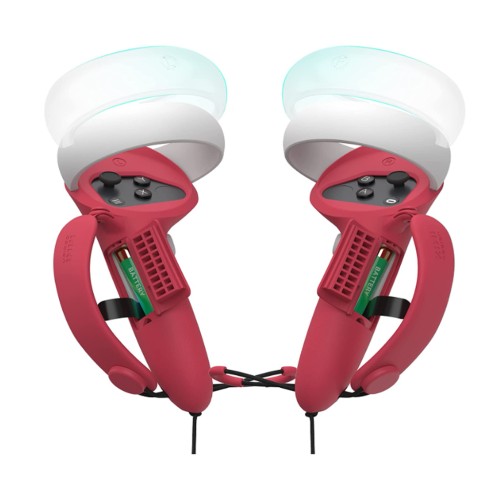 KIWI design Controller Grips Cover with Battery Opening, Adjustable with Knuckle Straps, Suitable for Large Hands Compatible with Quest 2 (Red)